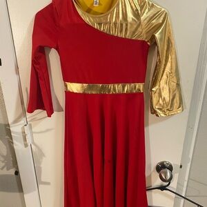 SHEIN Red and Gold Long Sleeve Dress